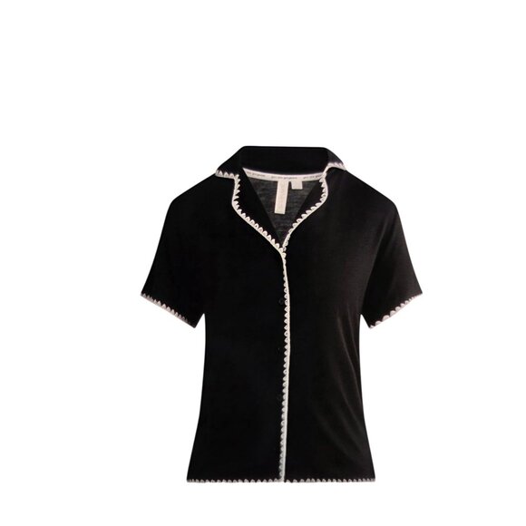 NWT Women’s Short Sleeve Notch Black Pajama Set – Size XS (0-2) - Picture 3 of 6